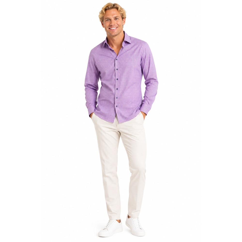 Thomas Pink Mens 18 Blue Pink Gingham Shirt Slim‎ Fit Button Down Cotton